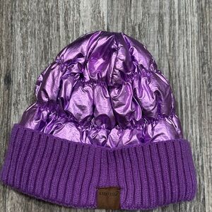 Lux Lux metallic puffer beanie in purple.